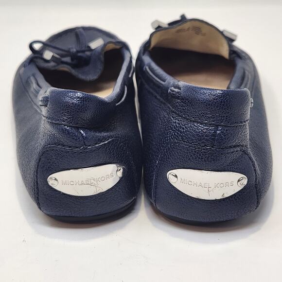 Michael Michael Kors Sutton Navy Blue Leather Moc Loafer Women Size 7M Bow Logo - Picture 7 of 9